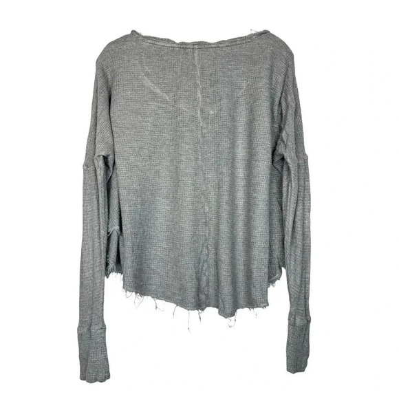 Anthropologie Oversized Waffle Knit Thermal Tunic Top XS Gray Raw Hem Lagenlook - Picture 4 of 10